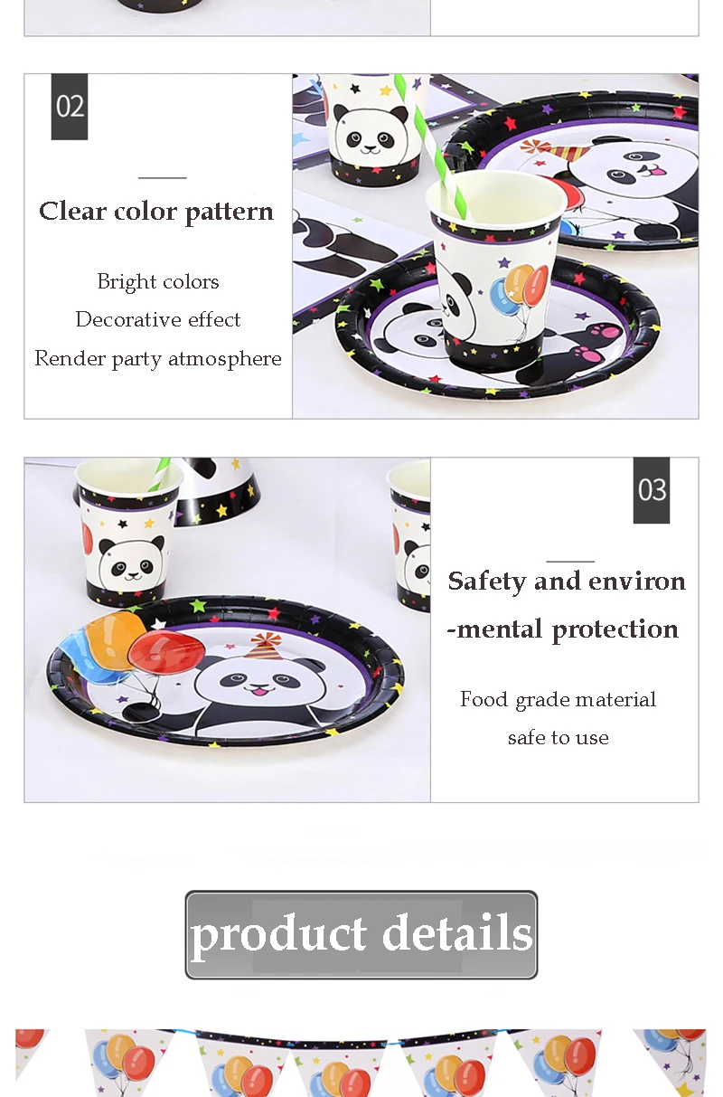 58pcs/set Panda Disposable Tableware Party Supplies Kids Birthday Theme Party Decoration Paper Cup Plate Paper Towel Supplies