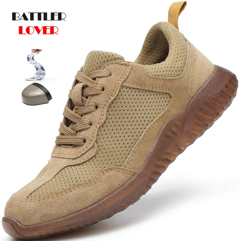 

Men Summer Safety Protection Protector Boots Mens Genuine Leather Steel Toe Shoes Breathable Deodorant Non-slip Work Shoes 36-45