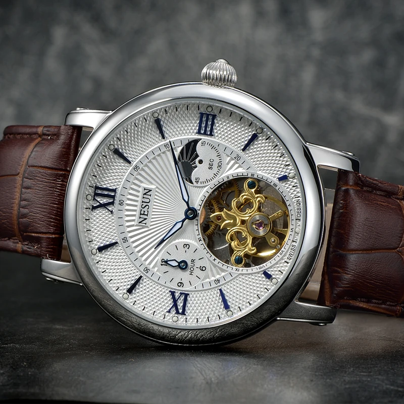 Швейцария Nesun полые турбийон часы для мужчин люксовый бренд автоматические механические мужские часы сапфировые водонепроницаемые часы N9091-3