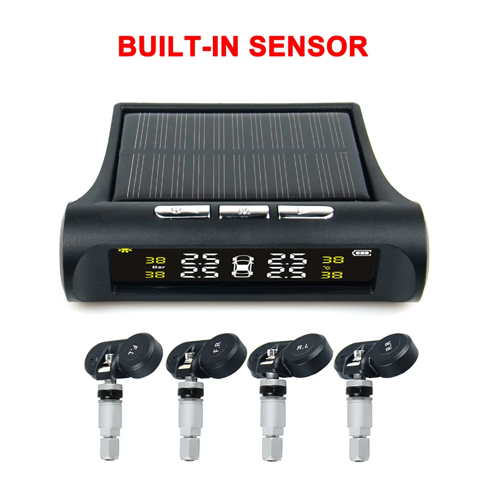 TPMS автомобильное давление в шинах солнечной энергии USB система мониторинга ЖК-дисплей 4 внешних датчика температура Предупреждение - Тип: internal sensors