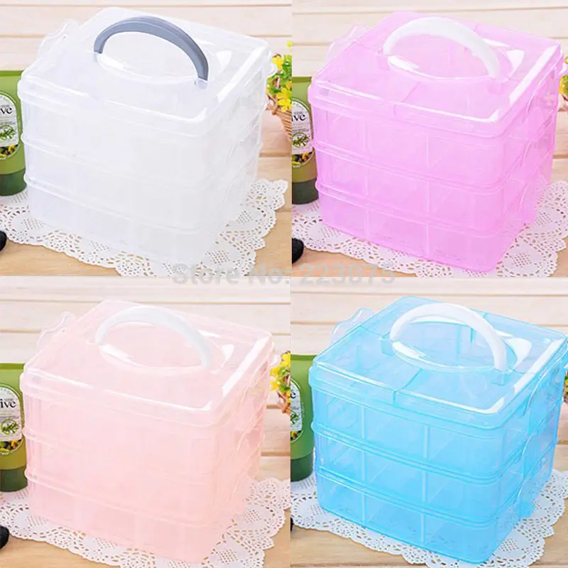 

Multi Empty Compact 3 Layer 18 Compartments Plastic Storage Box Cosmetic Case Storage Boxes Nail Art Craft Makeup Random Color