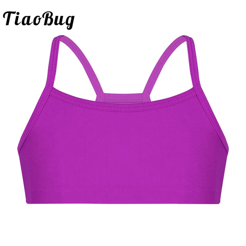 

TiaoBug Girls Stretchy Solid Color Dance Short Crop Tops Kids Gymnastics Workout Ballet Top Child Practice Stage Dance Costumes