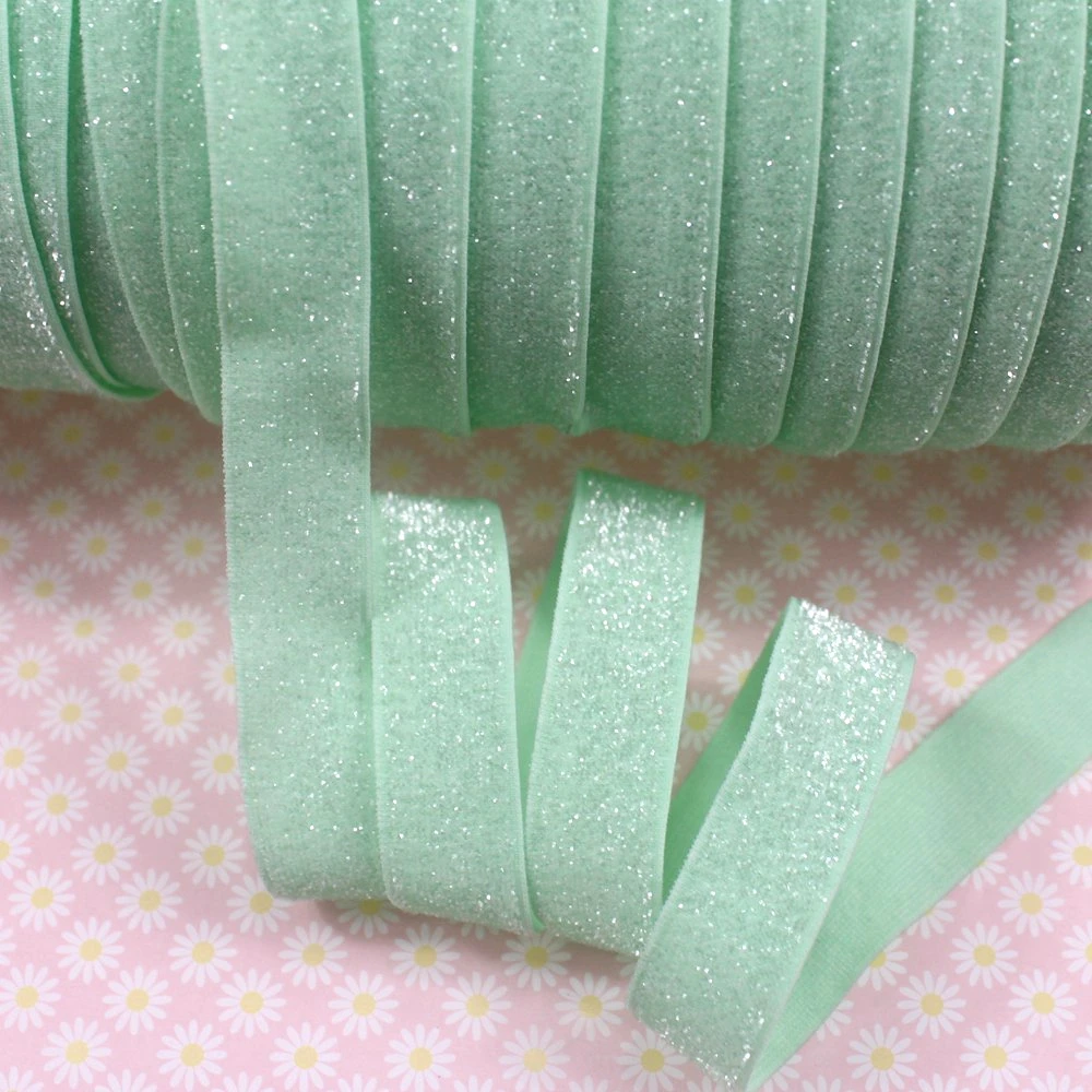 

5/8" aqua frosted glitter velvet elastic ribbon for hair elastic ties accessaries,50yards/lot #M-9(5)