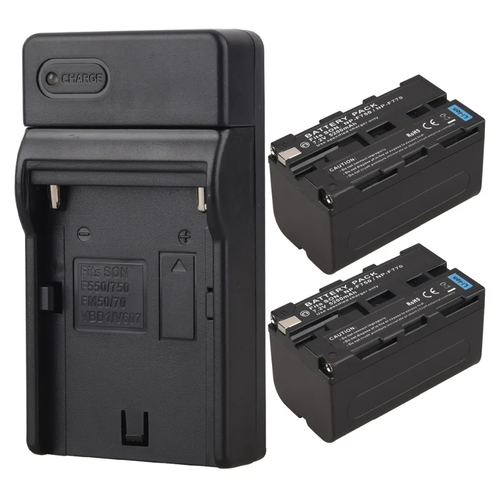 High Capacity 2x 5200mAh NP F750 NP F770 Battery USB Charger For Sony NP F750 NP