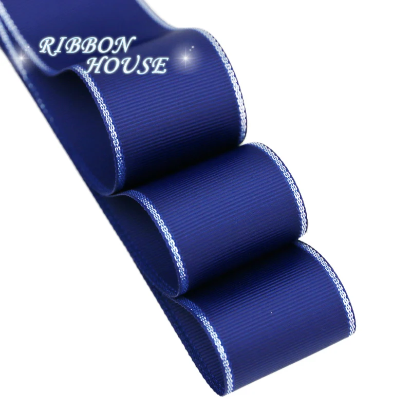

(10 yards/lot) Silvery Edge Dark Blue Grosgrain Ribbon Wholesale Gift Wrapping Christmas ribbons