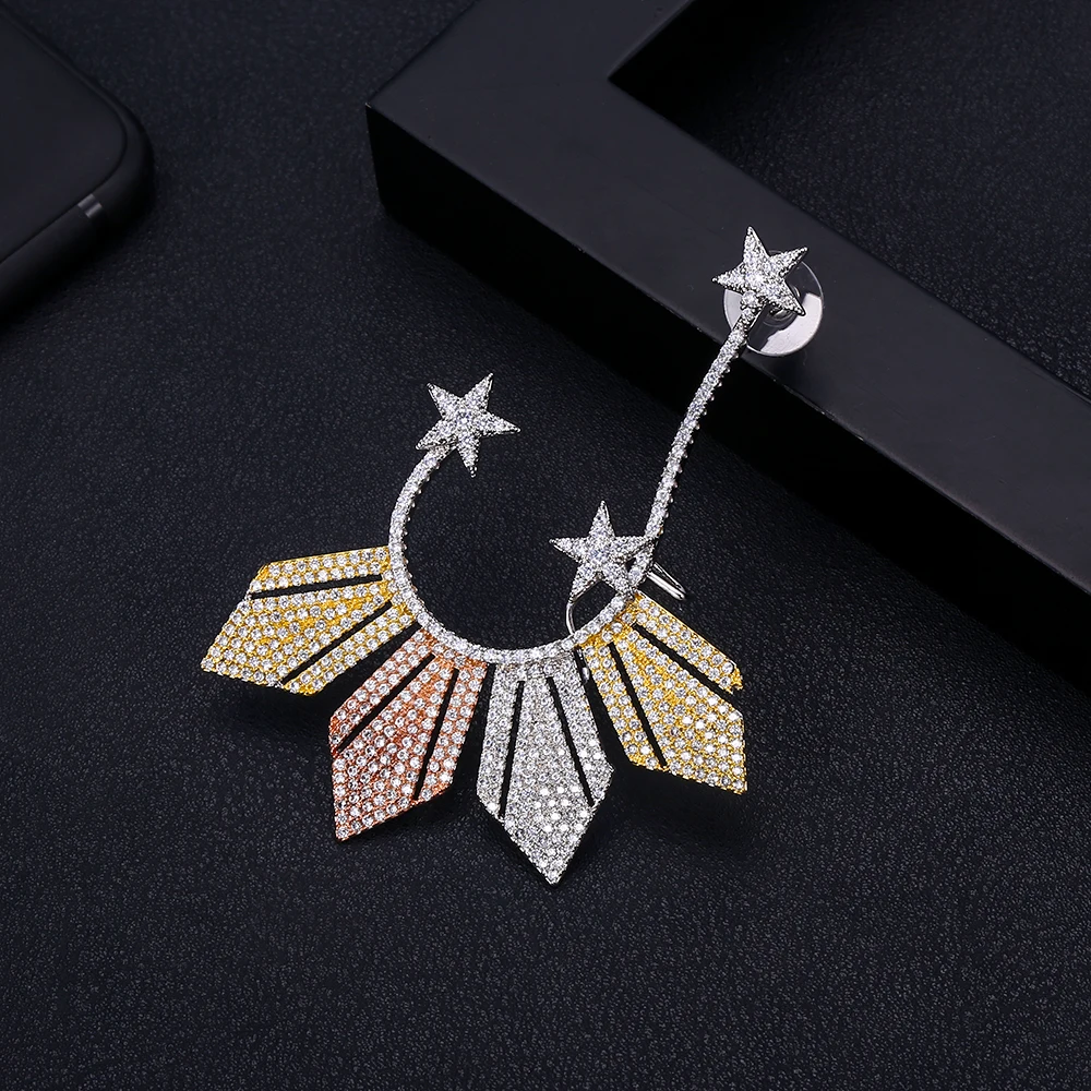 

jankelly Lovely Angel Wings 4.5 cm Cubic Zirconia And Clear Crystal Stone Long Stud Earring White Gold Post