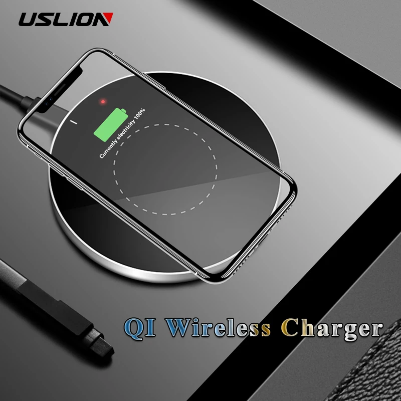 

USLION Wireless Charging Pad For iPhone X 8 QI Fast Wireless Charger Phone Desktop Charger For Samsung Note 8 S8 S7 S6 Edge