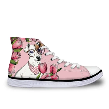 

Customized Goofy Jack Russell Terrier Print Women Casual Vulcanized Shoes Lace-up High Top Female Canvas Flats Women's Sneakers