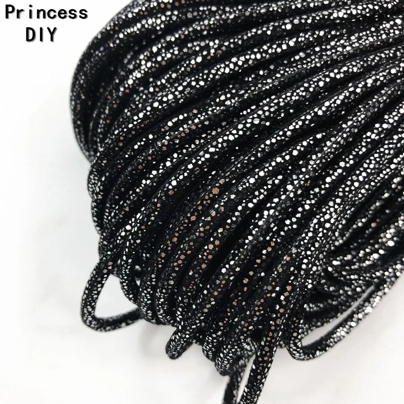 

5M/Lot Handmade Craft Black 3mm Jewelry Round Cord Soft Metallic Glitter Fabric Rope Strip DIY Bracelet Necklace Choker Materia
