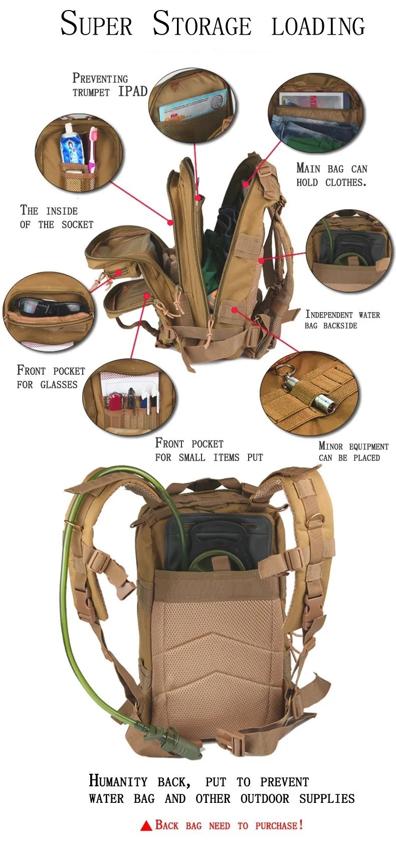 Тактический Рюкзак Тактические качественные сумки mochila militar тактические Capming cantil militar тактические рюкзаки Molle 30L