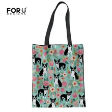 FORUDESIGNS/льняные женские Девушки переработанные мешки для покупок боксер собака печать женская Экологичная корзина для белья Сумка многофункциональная сумка