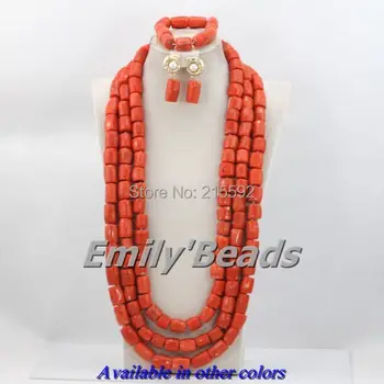 

2016 New Design Longest Nigerian African Costume Wedding Beads Jewelry Sets Pink Coral Beads Jewelry Sets Free Shipping CJ237