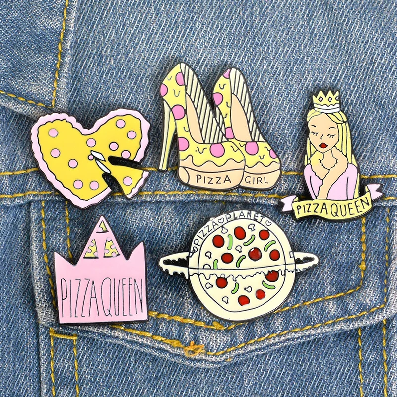 

WEISHUOLI Enamel Alloy Jewelry Pink Princess Crown High Heels Pizza Drop Oil brooch