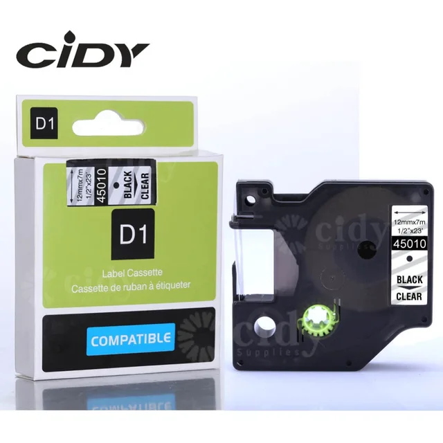Best Price CIDY 12mm*7m black on clear 45010 labels compatible dymo d1 label printer Best Price CIDY 12mm*7m black on clear 45010 labels compatible dymo d1 label printer