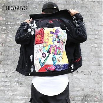 

NAGRI 2020 New Autumn High Street Style Hip Hop Rock Print Denim Jacket Men's Vintage Wash Water Wear Embroidered Denim Jacket