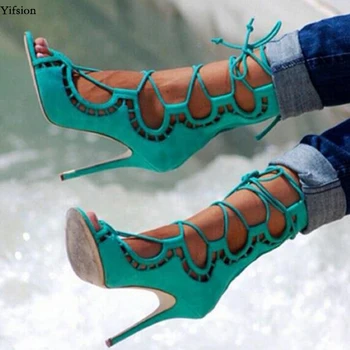 

Olomm New Stylish Women Sandals Sexy Cut Out Thin High Heels Sandals Open Toe Elegant Blue Party Shoes Women US Plus Size 5-15