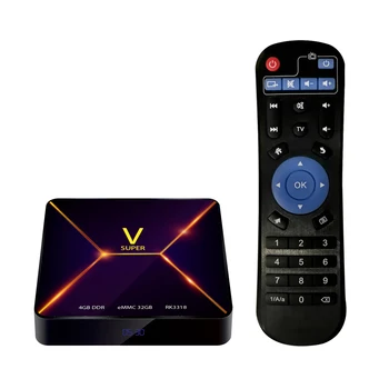 

Super V Smart Android 9.0 TV Box RK3318 Quad Core 64Bit 4K Media Player H.265 4GB/32GB WiFi Bluetooth 4.0 Digital Display TV Box