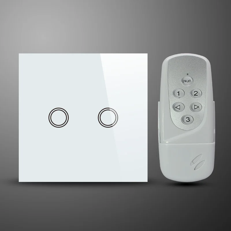 AC 110V240V EU UK 2 Gang Smart Home Touch Light Switch with RF Remote