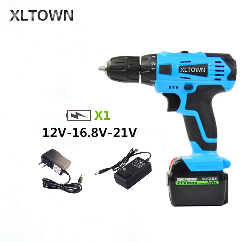 

XLTOWN 12/16.8/21V Cordless Drill Multi-function Lithium Battery Electric Screwdriver Household Lithium Drill Power Tools