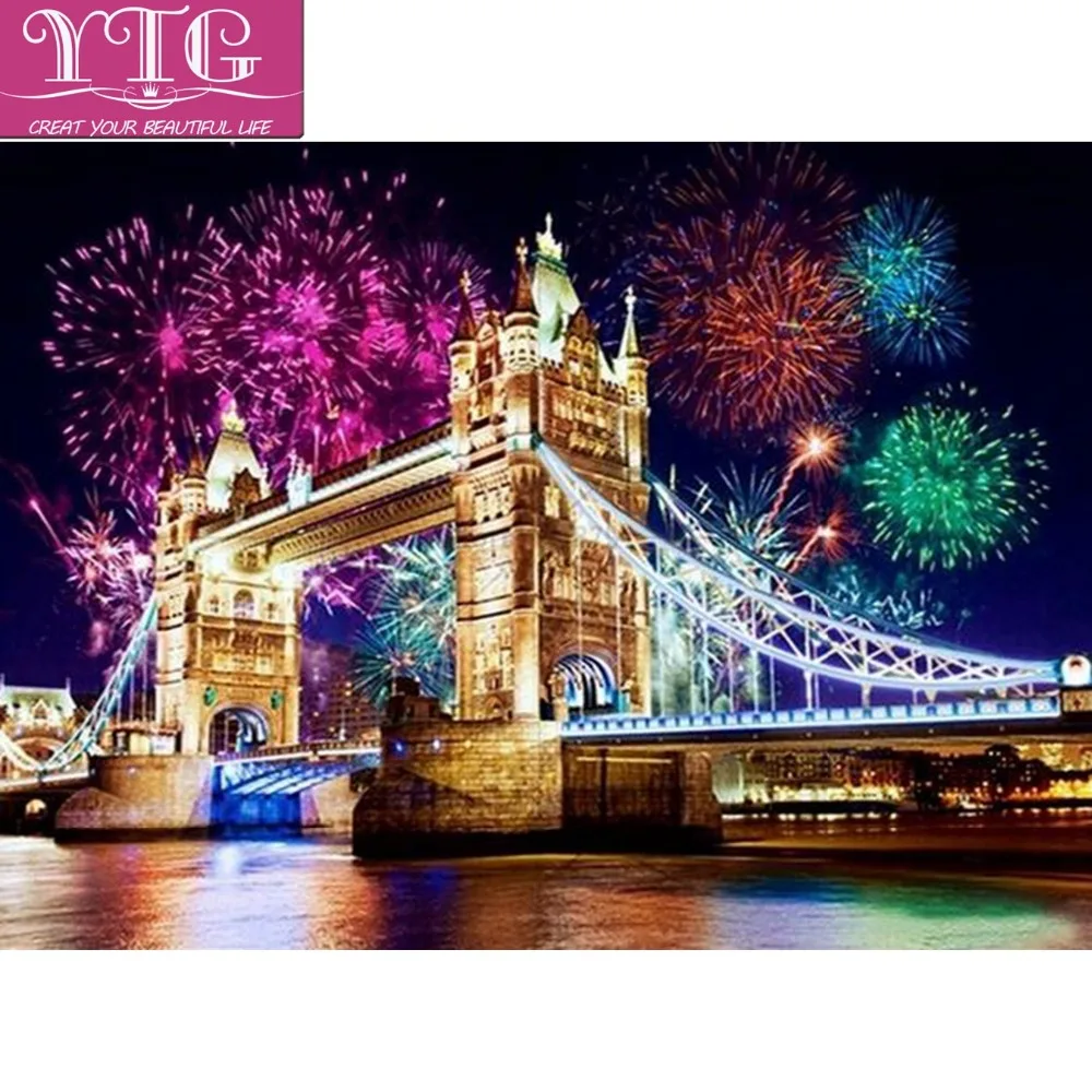 

YTG Full Diamond Painting Modern Bridge Diamond Embroidery Needlework Cross Stitch Round Rhinestone Home Decor 5D DIY Crafts Kit