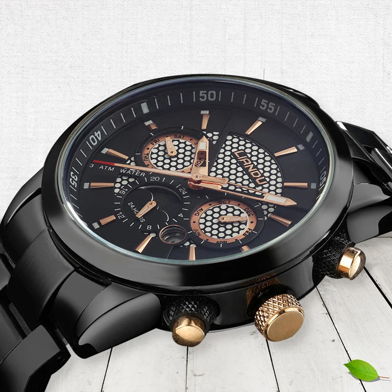 

Men Business Watches LIANDU New Brand Stainless Steel Strap Calendar 3 Sub Dial Watch Quartz Wristwatches Relogio Masculino