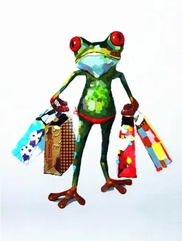 

Handmde painting happy frog with many shopping bags on oil canvas for home decor and wallpaper, gallery