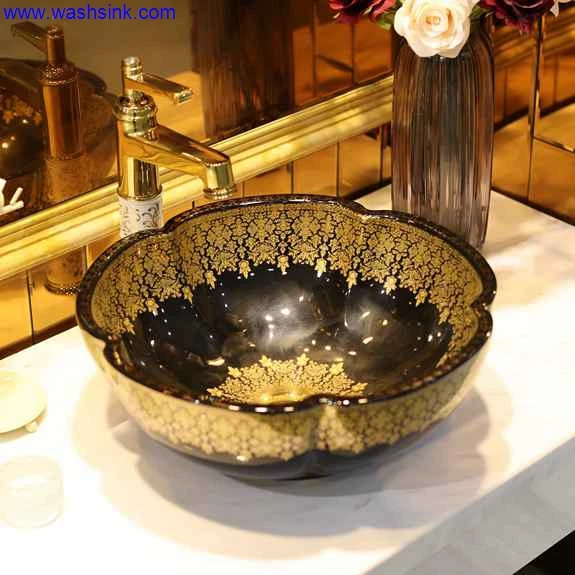 

Hot sale Porcelain Art flower design Ceramic Wash Basin Handmade Decal Ceramic Bathroom Sinks Countertop Sink