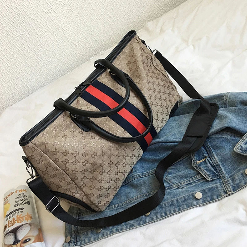 Women Gym Bag Strips Contrast Color Sports Bag For Fitness With Shoe Pocket Portable Nylon Travel/Luggage bolsa Shoulder Handbag