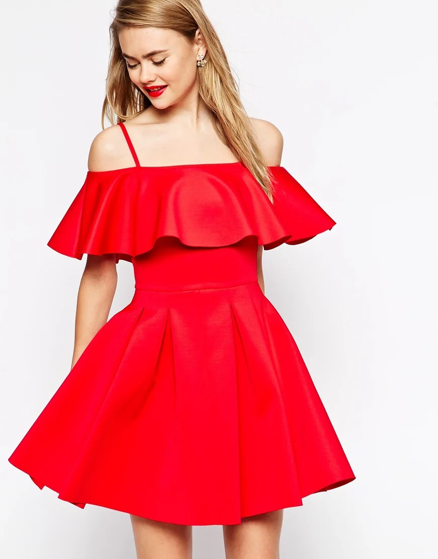 Off The Shoulder Spaghetti Strap Short Red Cocktail Dresses 2015