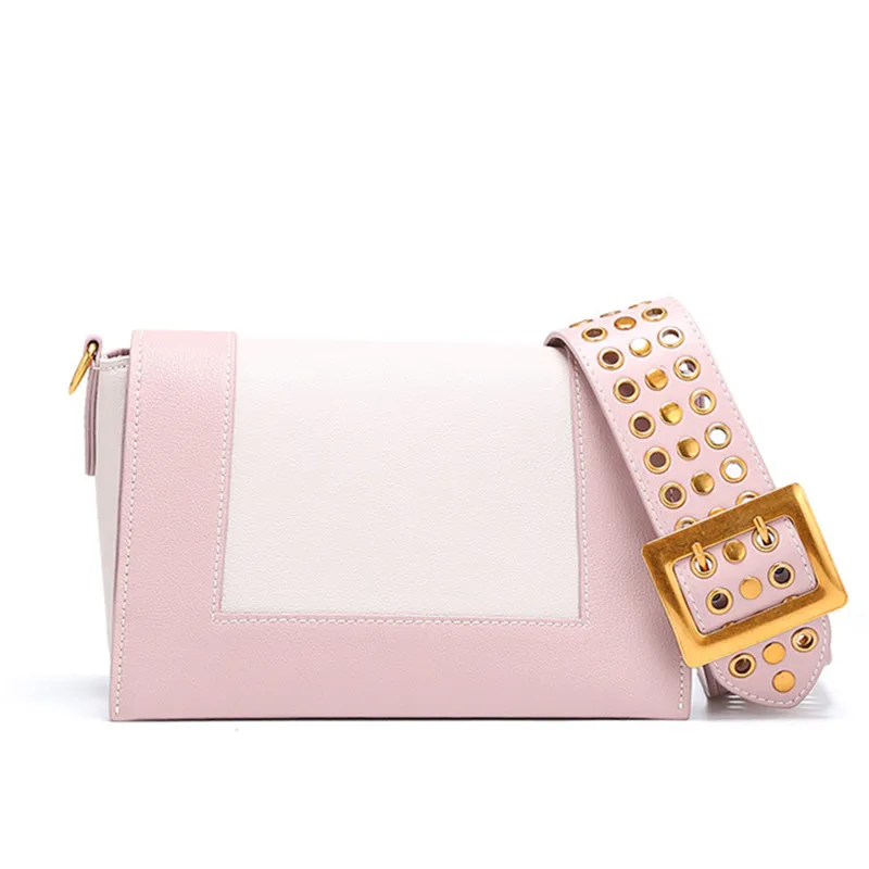 

2019 Woman Messenger Bags Fashion Genuine Leather Handbags Lady Rivet Patchwork Handbag Shoulder crossbody Bags For Women Party