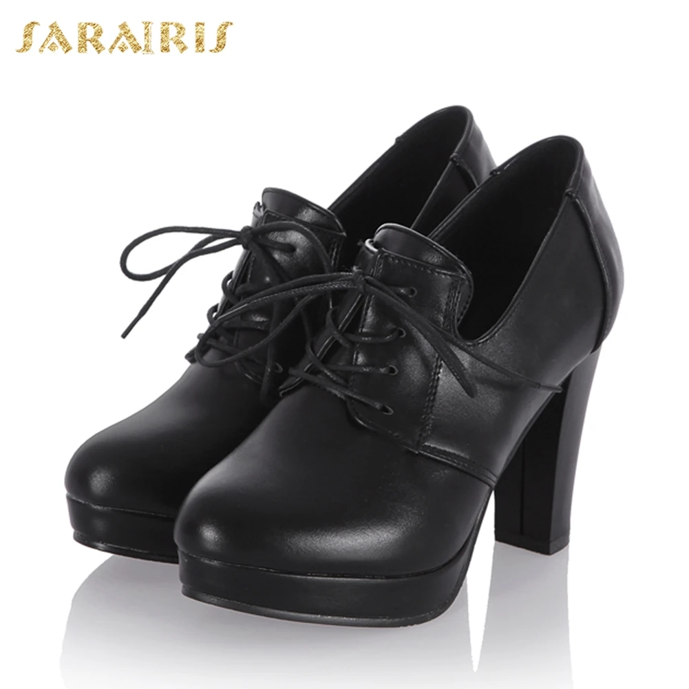 

Sarairis 2018 Fashion Large Size 31-43 Lace Up Platform Ankle Boots Woman Shoes Chunky Heels Boots Female Shoes Woman