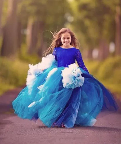 

Ball Gown Long Sleeves Girls Pageant Dresses Puffy Flower Girl Dresses Kids Gown