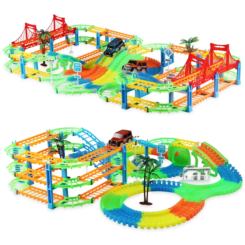 

New Flexible Railway Racing Track Play Set DIY Bend Luminous Race Track car Electronic Flash Light Glowing Car Toys For Child