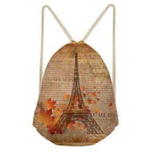 Ретро газетчик Эйфелева полотенце принт Женская Туристическая сумка со шнурками сумки для хранения женские Mochila женская сумка Школьный рюкзак для девочек