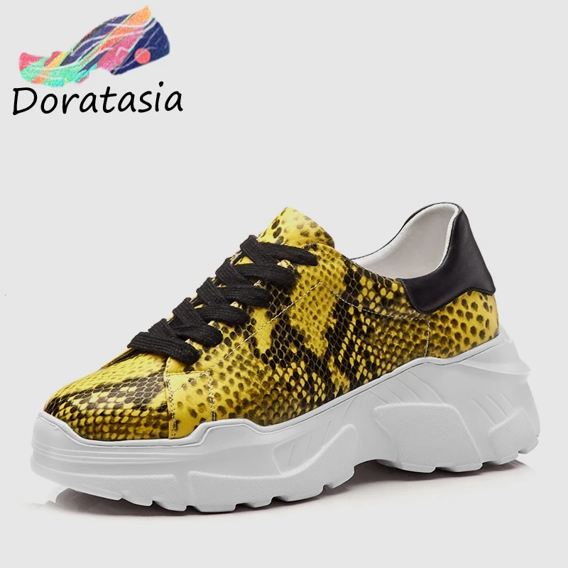 

DORATASIA Spring New Western Style Girl Snake Veins Sneakers Women 2020 Whole Genuine Cow Leather Fashion Dad Shoes Woman