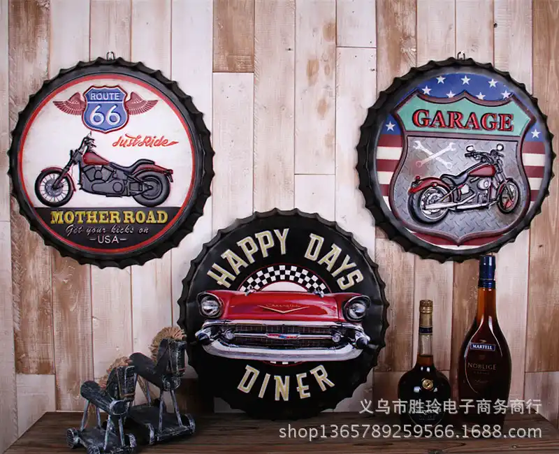 10pcs Lot Retro Motorcycle Happy Days Garage Route 66 Bottle Cap