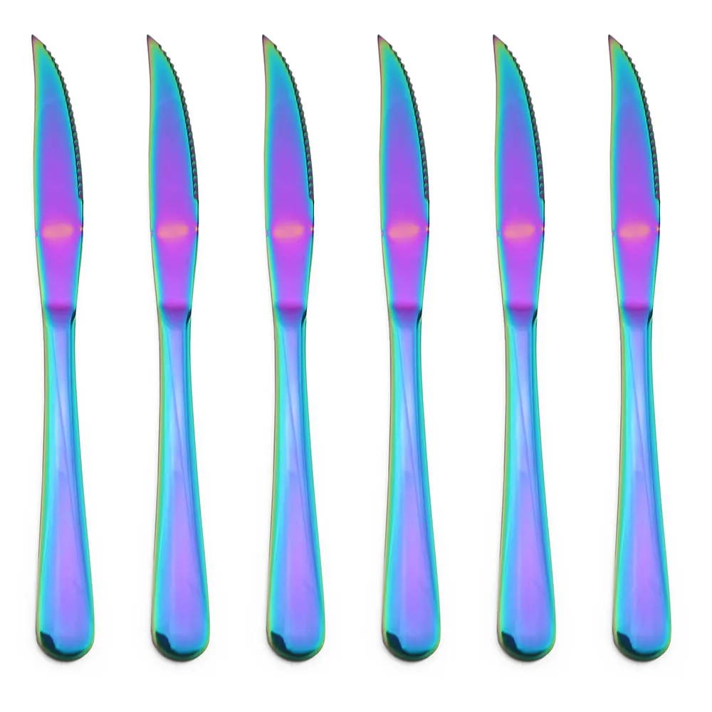 6 шт. блестящий красочный набор столовых приборов из нержавеющей стали Радуга, Роза острый стейк на ужин кухонный нож набор столовых ножей набор серебряных изделий - Цвет: rainbow
