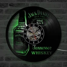 Reloj de pared de cerveza con botella de whisky diseño moderno Vintage reloj de vinilo con iluminación LED de pared decoración del hogar para cerveza