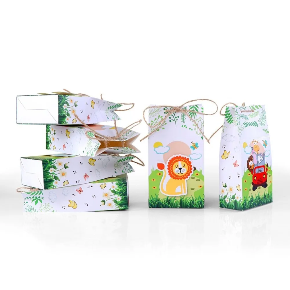 OurWarm 12 шт., бумажные сумки для конфет в виде животных на день рождения, тематический джунгли, Подарочная коробка для детей, украшения для детской вечеринки