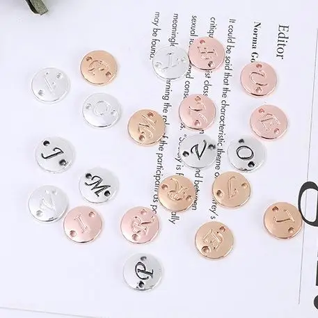 10mm Rose Gold Double Side Stamped Initial Charms Letter Disc Tag Charm 5pcs 