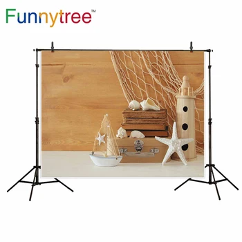 

Funnytree photography background summer ocean wood baby shower shell backdrop photocall photo studio professional