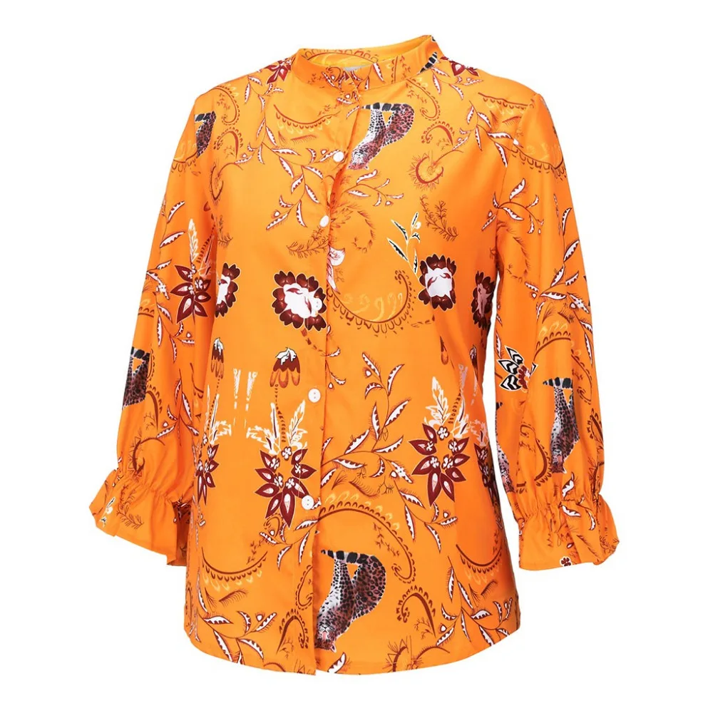 2019 Women's casual printed button lotus leaf sleeve shirt top and blouses summer sexy blouses women beach pretty blouses 40J12 (10)