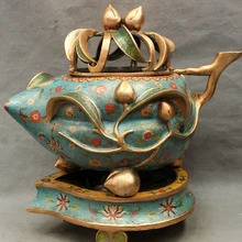 USPS в США S1757 1" Китайский Королевский Перегородчатые Бронзовый Свинка Шоу Персик Статуя Box Курильница