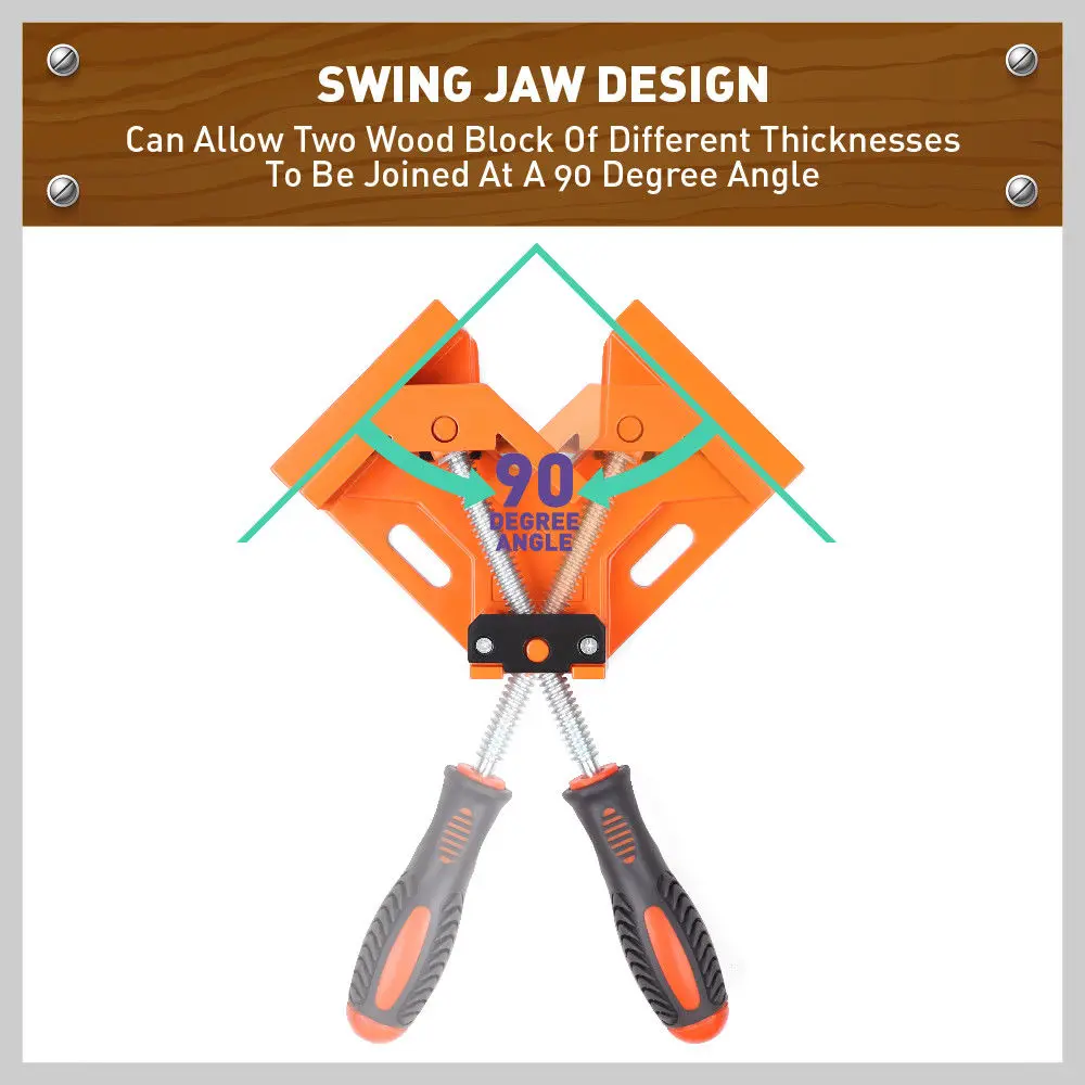 HORUSDY 90 Degree Right Angle Clamp Mitre Clamps Corner Holder Woodwork Aluminum Alloy Right Angle Wood Metal Welding Gussets