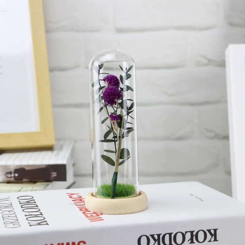Красивый Froral Цветок в стеклянном куполе на деревянной базе для подарков день