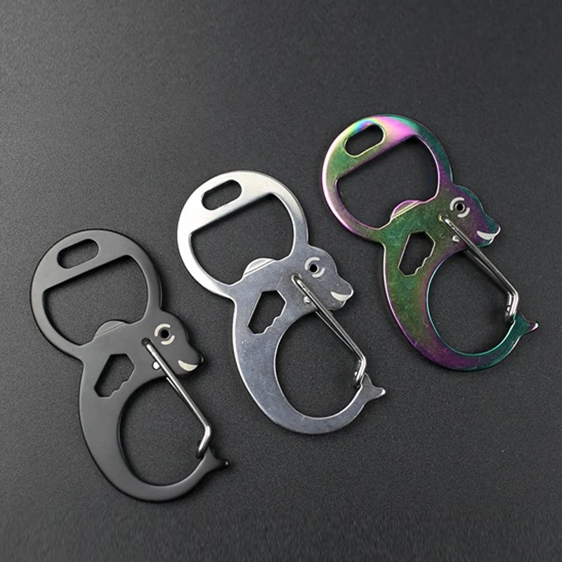 

H1043 Outdoor multi-functional stainless steel key chain Opener spring carabiner hook hanging EDC gadgets