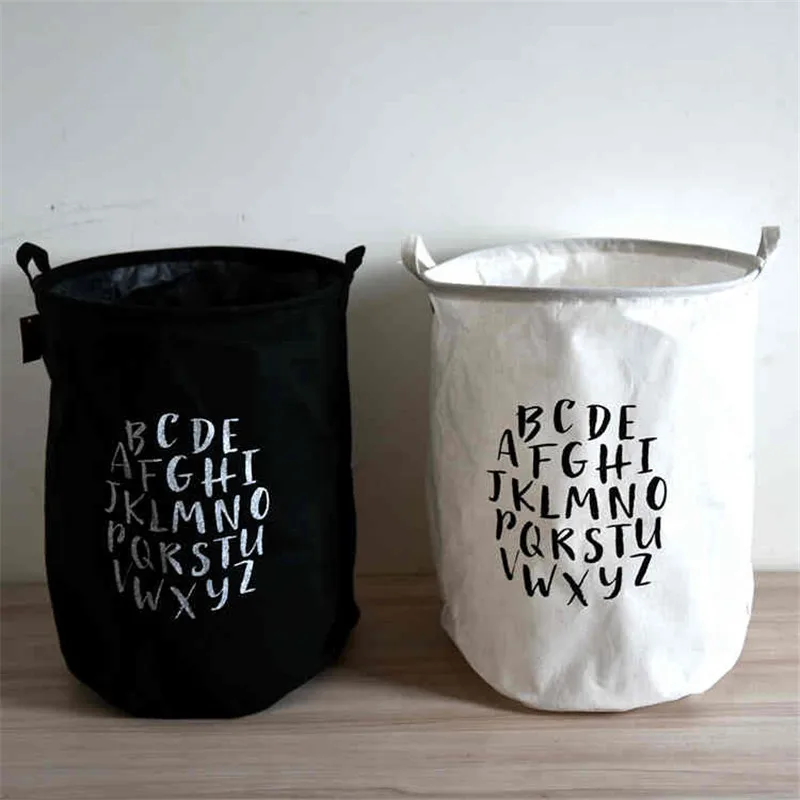 40*50 سنتيمتر كبيرة سلة الغسيل 2018 الحروف المطبوعة سلة للعب الأسود سلة الغسيل الملابس المنظم للطي سلة التخزين