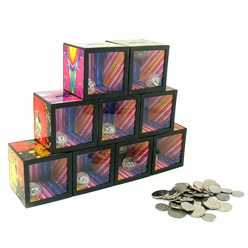 

1Pcs Funny Gadgets Flash Light Up toy Magic Box Piggy Bank Coin Disappear Game Close Up Magic Trick toy Money Box Props toy