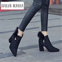 Осень-зима г. Кашемировые новые меховые туфли на высоком каблуке шлифованные ботинки полуботинки на шнуровке с острым каблуком