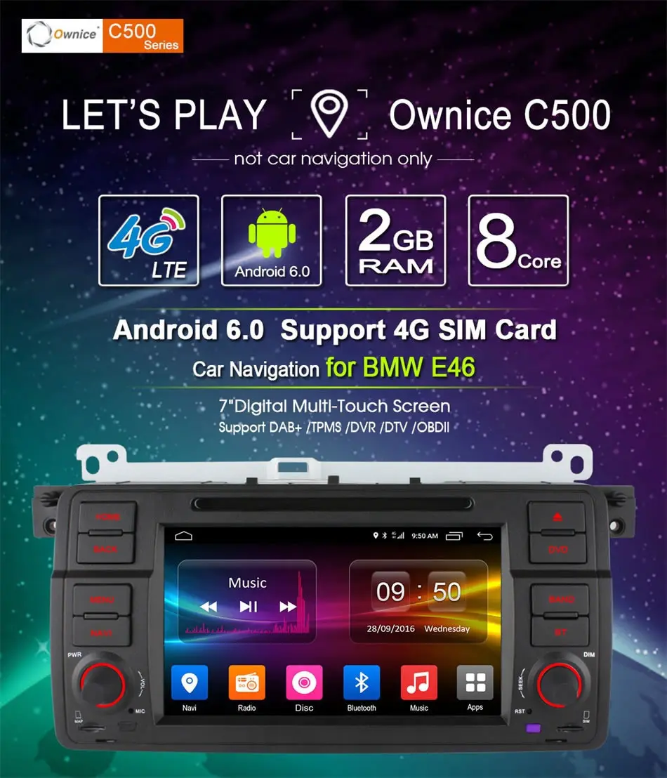 Cheap Ownice C500 Android 6.0 Octa 8 Core for bmw E46 M3 car dvd gps navi wifi 4G BT Radio RDS 2GB RAM 32GB ROM support DAB+ TPMS 3